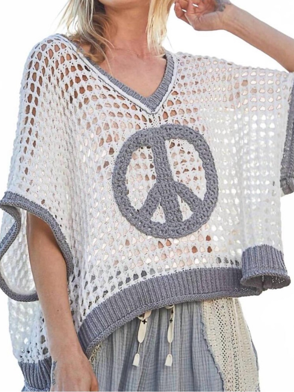 POL Open-Knit Crochet Sweater